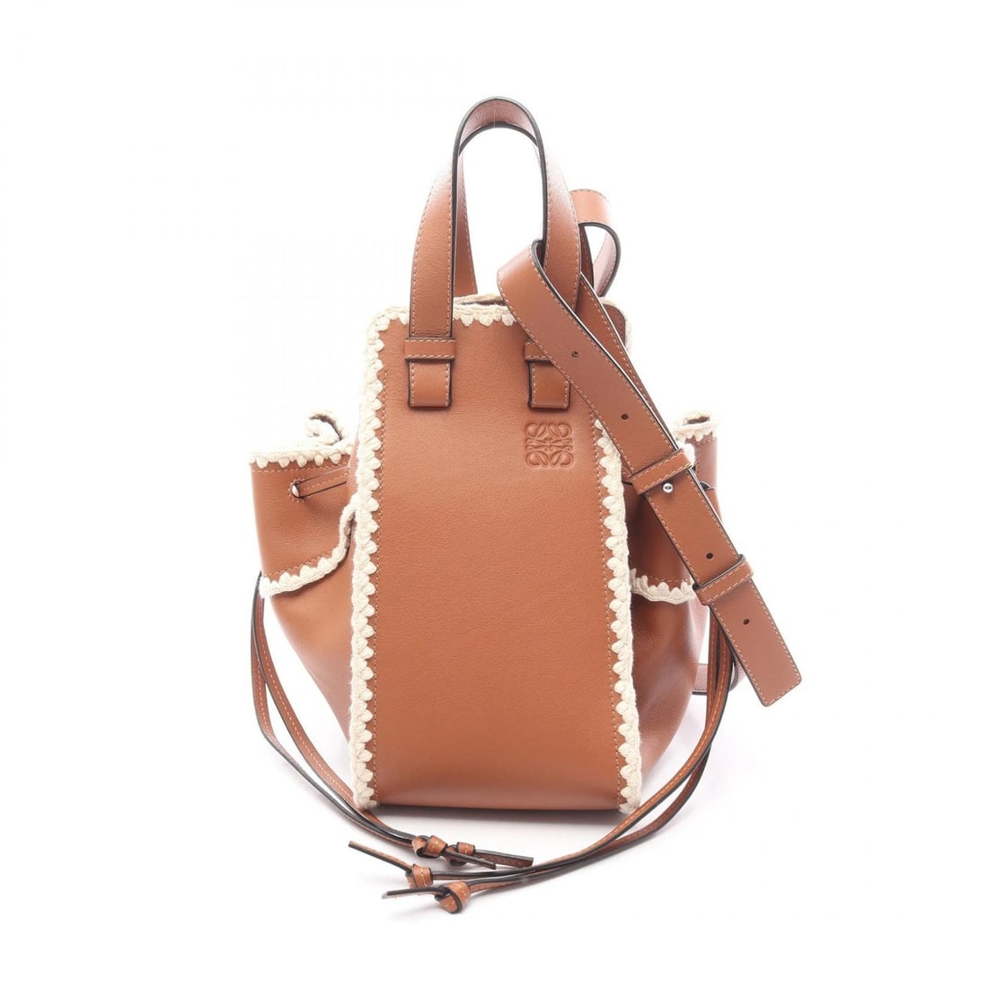 LOEWE HAMMOCK CROCHET SMALL SHOULDER CROSSBODY HANDBAG HANDBAG: LOEWE Hammock crochet small Shoulder Crossbody Handbag Handbag Brand: LOEWE Type: Handbag Material: leather Color: Brown Size: (H:9.8" x W:5.5" x D:9.4") Handle?26cm(10.2") Accessories: None <