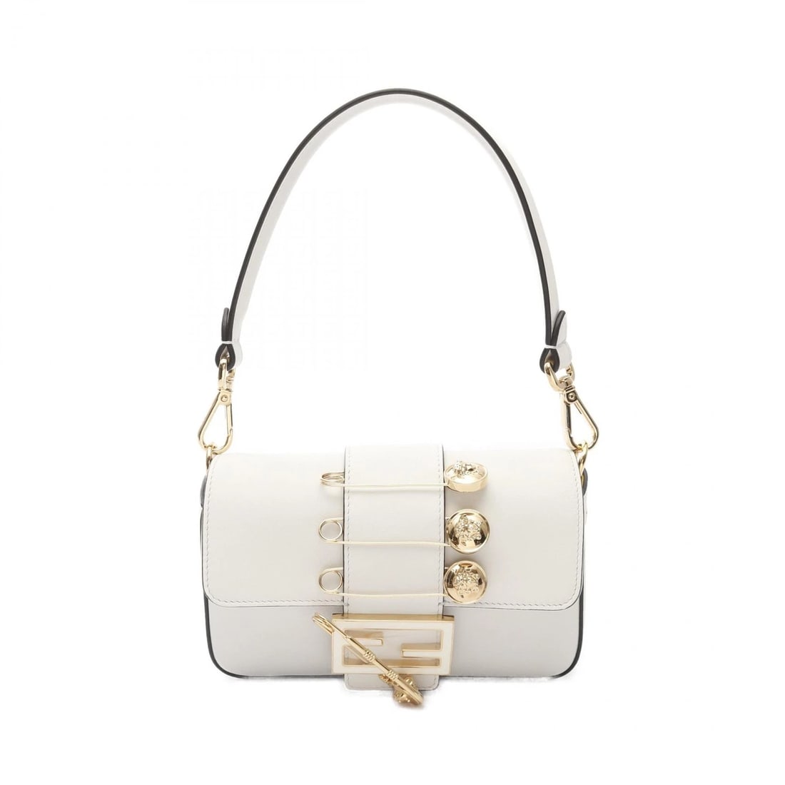 FENDI × VERSACE FENDACE BAGUETTE HANDBAG: FENDI × VERSACE FENDACE Baguette Handbag Brand: FENDI Type: Handbag Material: leather Color: White Size: (H:4.7" x W:7.5" x D:2.0") Handle?44cm(17.3") Accessories: None Accessories Notice: