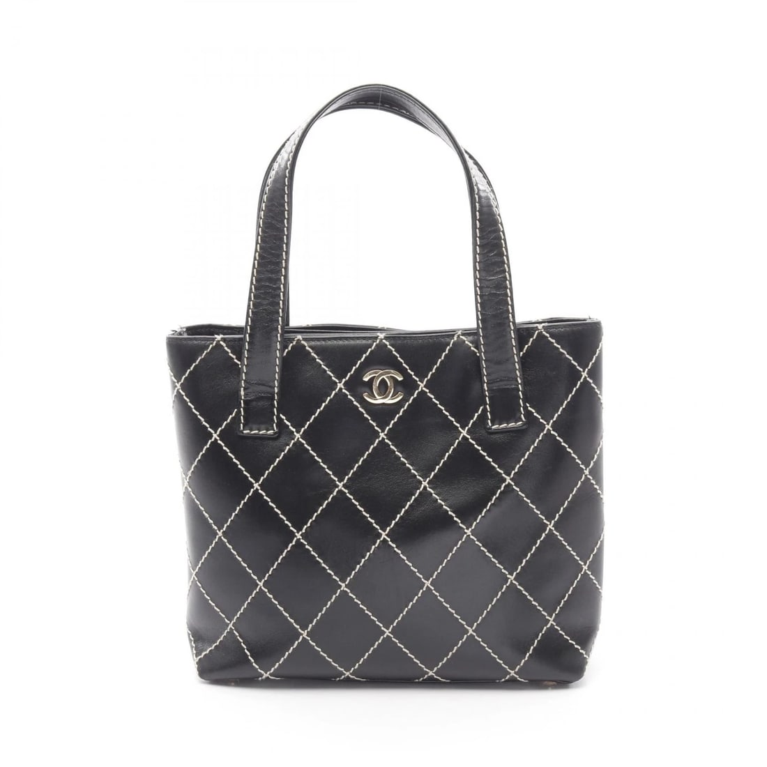 CHANEL WILD STITCH HANDBAG LEATHER BLACK HANDBAG: CHANEL Wild stitch Handbag leather Black Handbag Brand: CHANEL Type: Handbag Material: leather Color: Black Size: (H:8.9" x W:9.4" x D:2.8") Handle?45cm(17.7") Accessories: None Accessorie