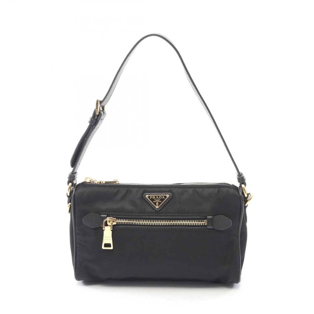 PRADA HANDBAG POUCH NYLON SAFFIANO HANDBAG: PRADA Handbag Pouch Nylon Saffiano Handbag Brand: PRADA Type: Handbag Material: Nylon Color: Black Size: (H:5.9" x W:9.1" x D:3.0") Handle?37~42cm(14.6") Accessories: None Accessories Noti