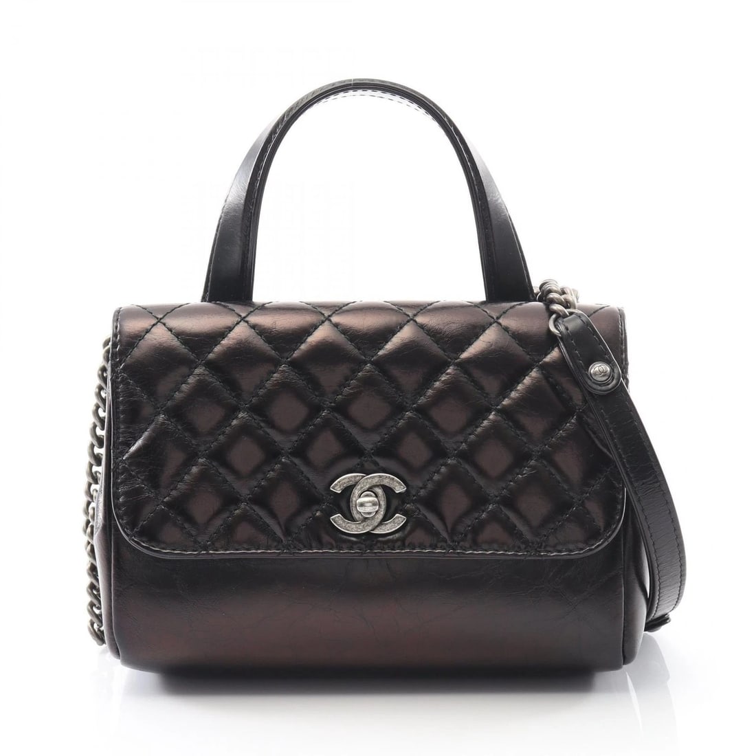 CHANEL MATELASSE TOP HANDLE CHAIN SHOULDER CROSSBODY BAG: CHANEL Matelasse Top Handle chain Shoulder Crossbody Bag Brand: CHANEL Type: Shoulder Bag Material: leather Color: Black Size: (H:5.5" x W:7.9" x D:3.1") Handle?25cm(9.8") Accessories: None