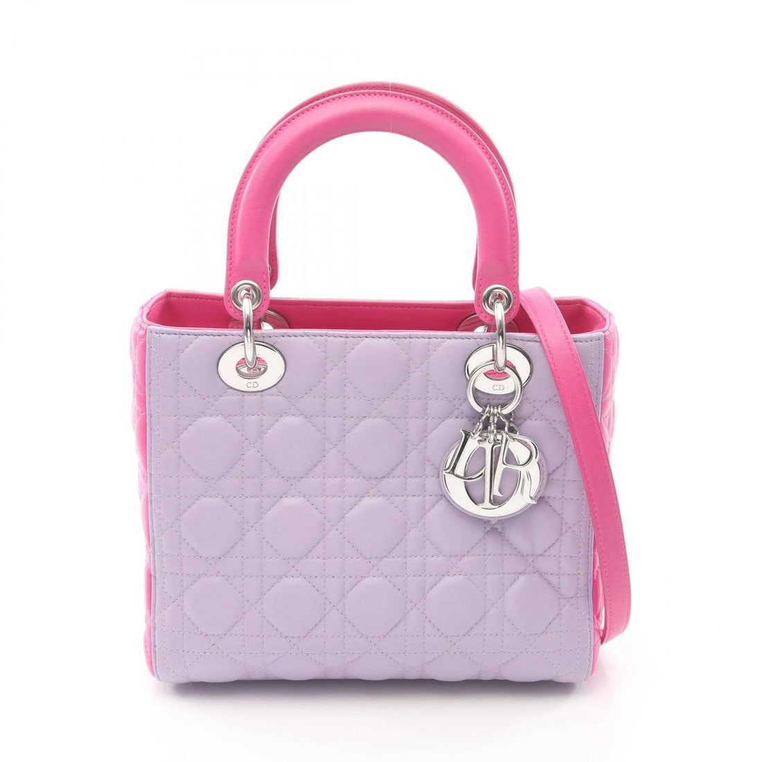 DIOR LADY DIOR SHOULDER HANDBAG LEATHER PURPLE PINK HANDBAG: Dior LADY DIOR Shoulder Handbag leather Purple Pink Handbag Brand: Dior Type: Handbag Material: leather Color: Purple Size: (H:7.9" x W:9.4" x D:4.3") Handle?34cm(13.4") Accessories: None