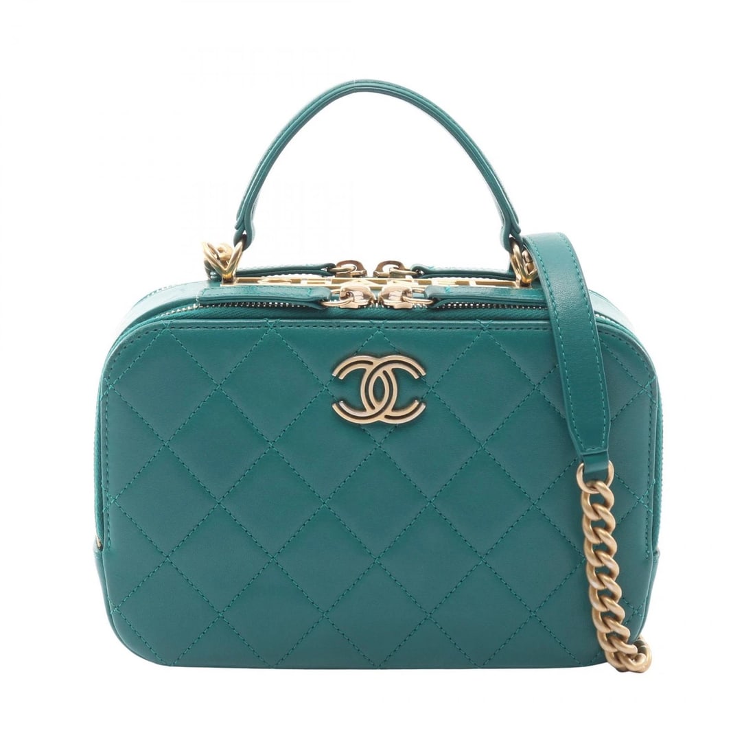 CHANEL MATELASSE TOP HANDLE CHAIN CROSSBODY SHOULDER BAG: CHANEL Matelasse Top Handle chain crossbody Shoulder Bag Brand: CHANEL Type: Shoulder Bag Material: Lambskin (sheep leather) Color: Green Size: (H:5.5" x W:8.3" x D:2.8") Handle?20cm(7.9") Access
