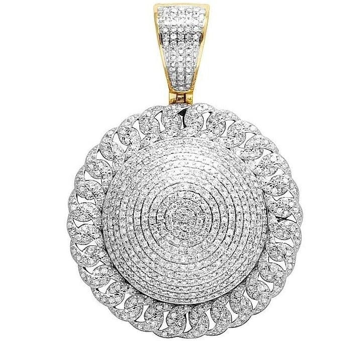 10K YELLOW GOLD GENUINE DIAMOND CUBAN BORDER DOME MEDALLION PENDANT (1 of 2)