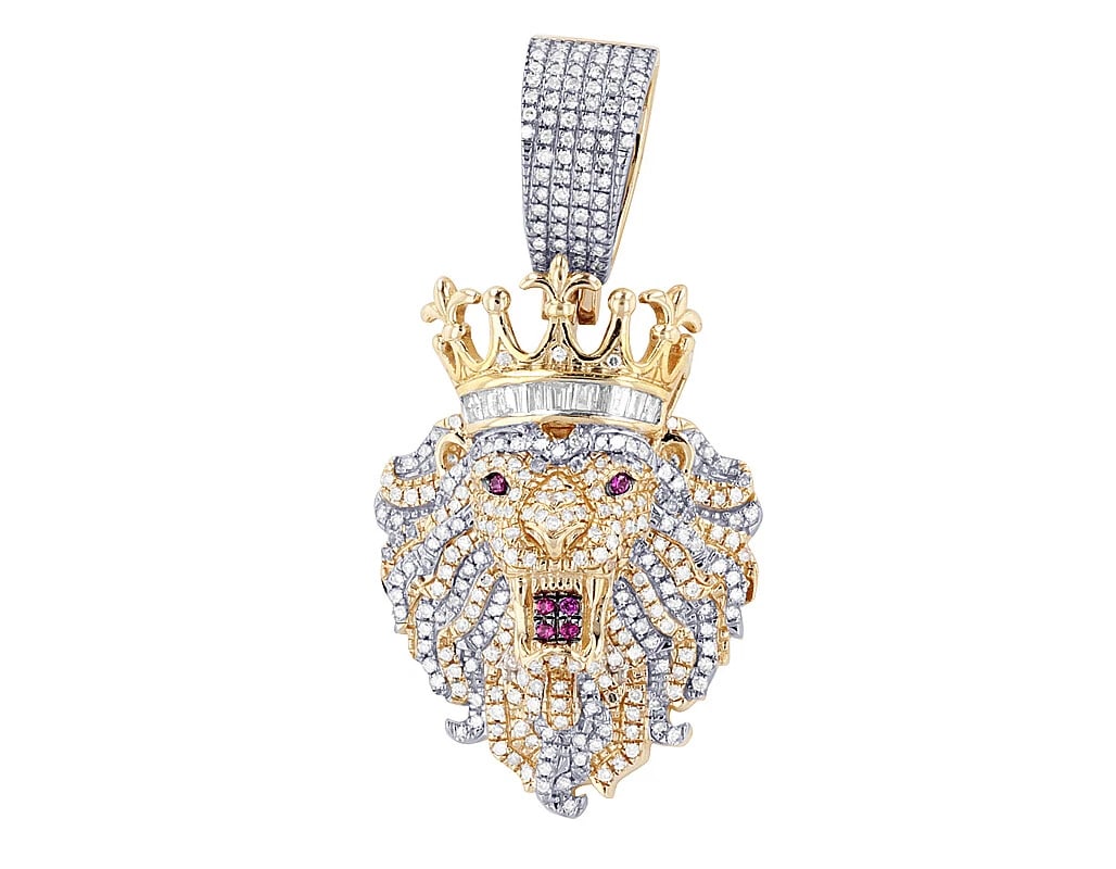 BAGUETTE CROWN REAL DIAMOND LION PENDANT (1 of 2)