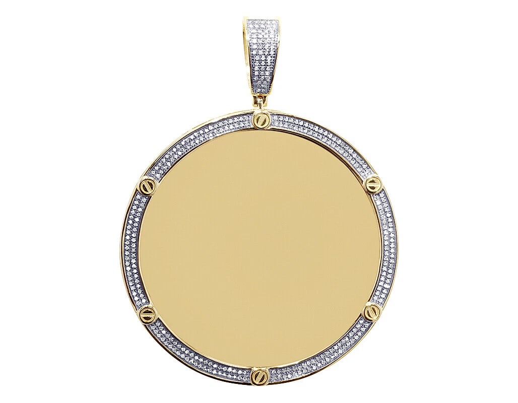 2 ROW REAL DIAMOND MEMORY PENDANT: 2 Row Real Diamond Memory Pendant Brand: None Type: Pendant Material: 10k Yellow-White Gold, Main Stone/Creation Natural Color: Yellow Gold Size: Dimension L 2.7", W 2" Accessories: None A