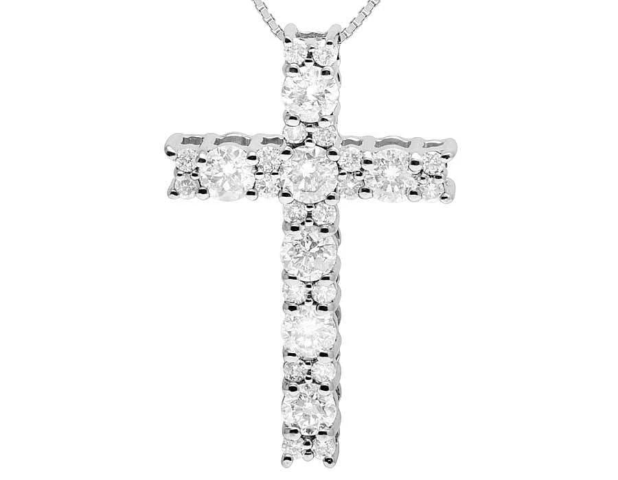10K WHITE GOLD GENUINE DIAMOND ONE ROW PRONG CROSS PENDANT: 10K White Gold Genuine Diamond One Row Prong Cross Pendant Brand: None Type: Necklace Material: 10k White Gold, Main Stone/Creation Natural Color: White Gold Size: Dimension 0.6" Accessories: