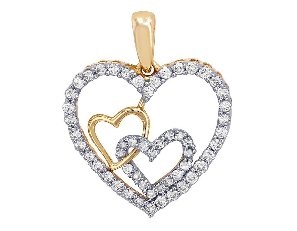 TRIPLE HEART REAL DIAMOND PENDANT 10K: Triple Heart Real Diamond Pendant 10K Brand: None Type: Necklace Material: 10k Multi-Tone Gold, Main Stone/Creation Natural Color: Multi-Tone Size: Dimension 0.62" Accessories: None Access