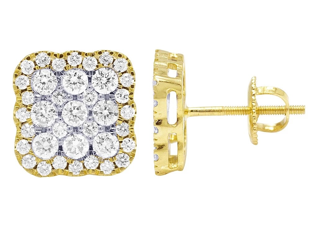 10K GOLD HALO CLUSTER REAL DIAMOND RECTANGLE EARRINGS: 10k Gold Halo cluster Real Diamond rectangle earrings Brand: None Type: Earrings Material: 10k Yellow Gold, Main Stone/Creation Natural Color: Yellow Gold Size: Dimension 10MM Accessories: None