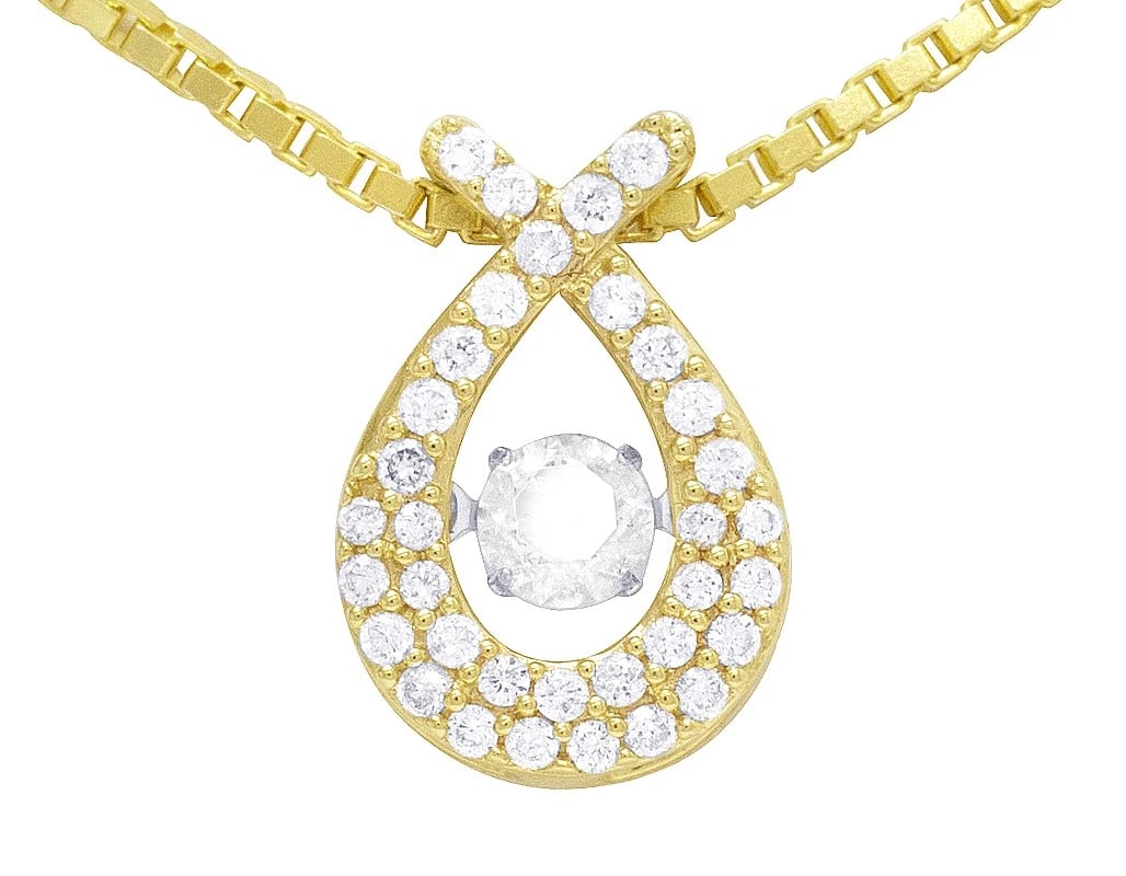 10K YELLOW GOLD PEAR SHAPED DANCING REAL DIAMOND PENDANT: 10k Yellow Gold Pear Shaped Dancing Real Diamond Pendant Brand: None Type: Pendant Material: 10k Yellow Gold, Main Stone/Creation Natural Color: Yellow Gold Size: Dimension 0.6 Accessories: