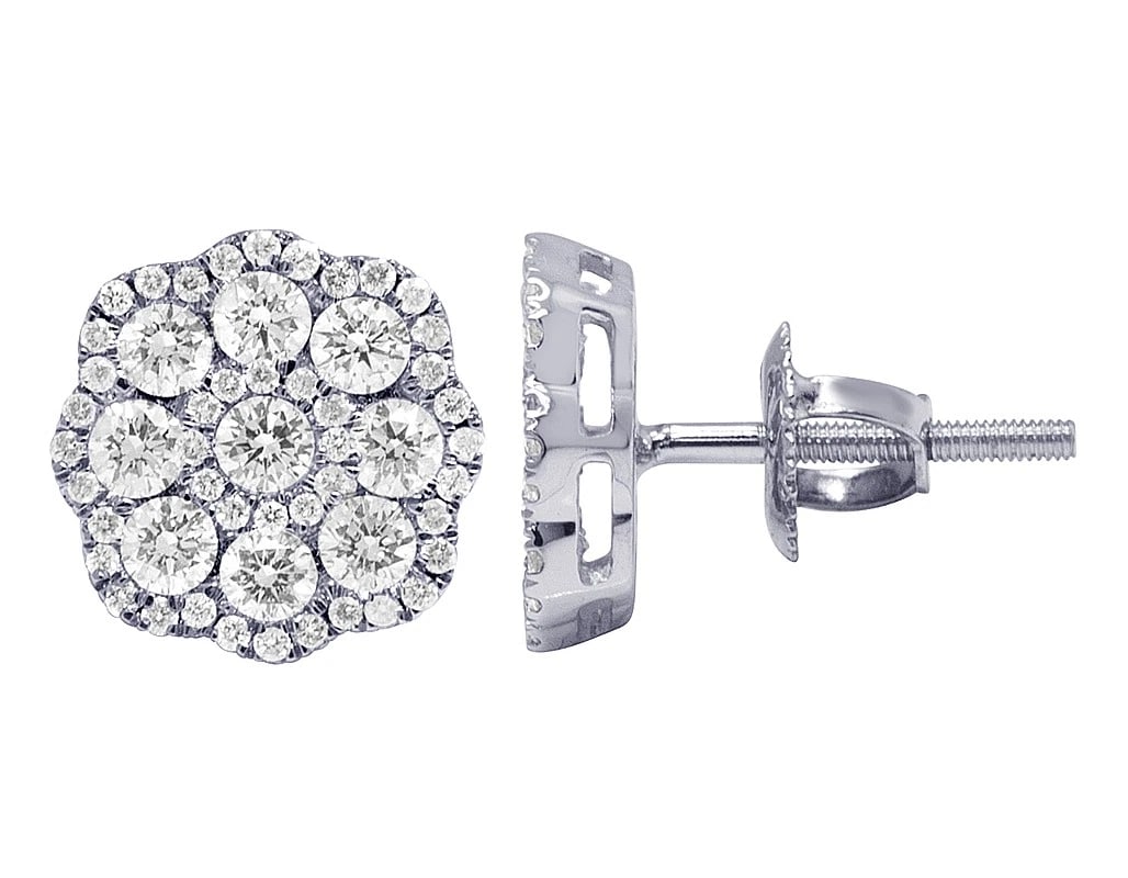 10K WHITE GOLD FLOWER CLUSTER REAL DIAMOND STUD EARRINGS: 10K White Gold Flower Cluster Real Diamond Stud Earrings Brand: None Type: Earrings Material: 10k White Gold, Main Stone/Creation Natural Color: White Gold Size: Dimension 11MM Accessories: None