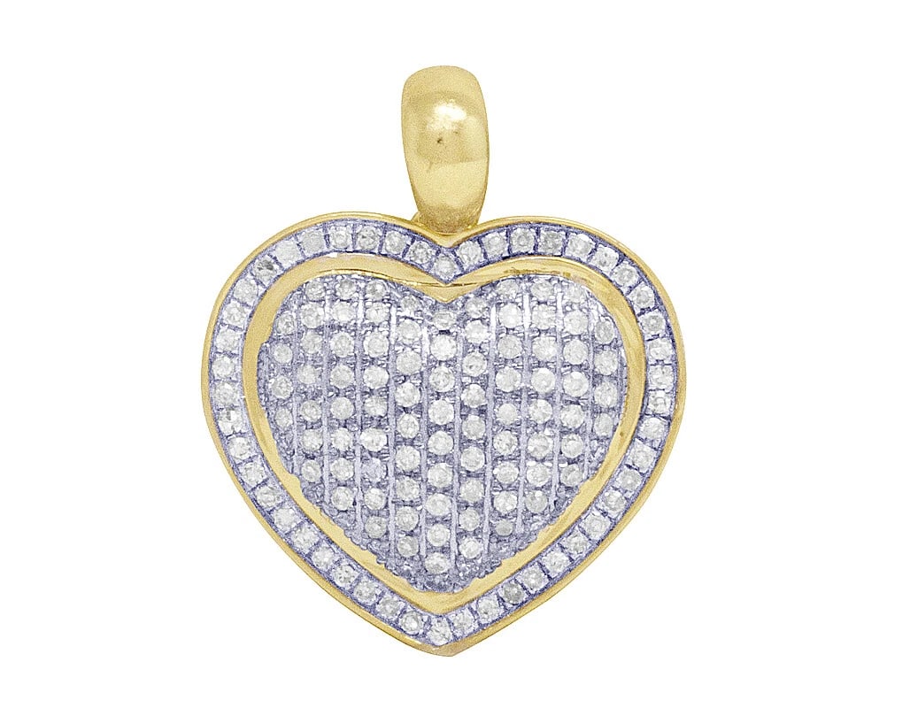 10K TWO-TONE GOLD PUFFED HEART REAL DIAMOND PENDANT CHARM: 10K Two-Tone Gold Puffed Heart Real Diamond Pendant Charm Brand: None Type: Necklace Material: 10k Yellow Gold, Main Stone/Creation Natural Color: Yellow Gold Size: Dimension 1" Accessories:
