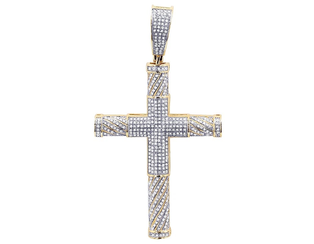 2 LAYER REAL DIAMOND TUBE CROSS PENDANT: 2 Layer Real Diamond Tube Cross Pendant Brand: None Type: Pendant Material: 10k Yellow-White Gold, Main Stone/Creation Natural Color: Multi-Tone Size: Dimension L 2.7" , W 35MM Accessories: