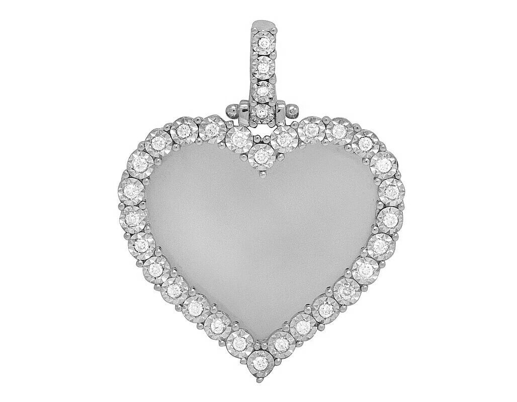 WHITE GOLD REAL MEMORY FRAME HEART ILLUSION PENDANT: White Gold Real Memory Frame Heart Illusion Pendant Brand: None Type: Necklace Material: 10k White Gold, Main Stone/Creation Natural Color: White Gold Size: Dimension 1.75" Accessories: None