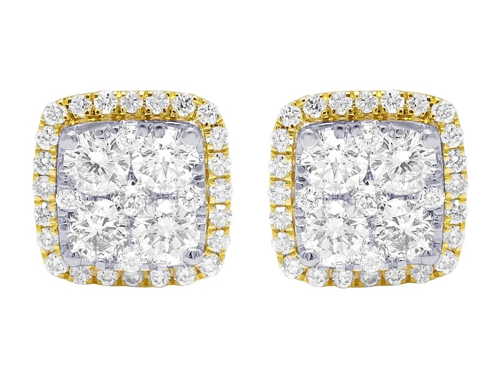 10K GOLD SQUARE HALO CLUSTER REAL DIAMOND EARRINGS: 10k Gold Square Halo Cluster Real Diamond Earrings Brand: None Type: Earrings Material: 10k Multi-Tone Gold, Main Stone/Creation Natural Color: Multi-Tone Gold Size: Dimension 8MM Accessories: No