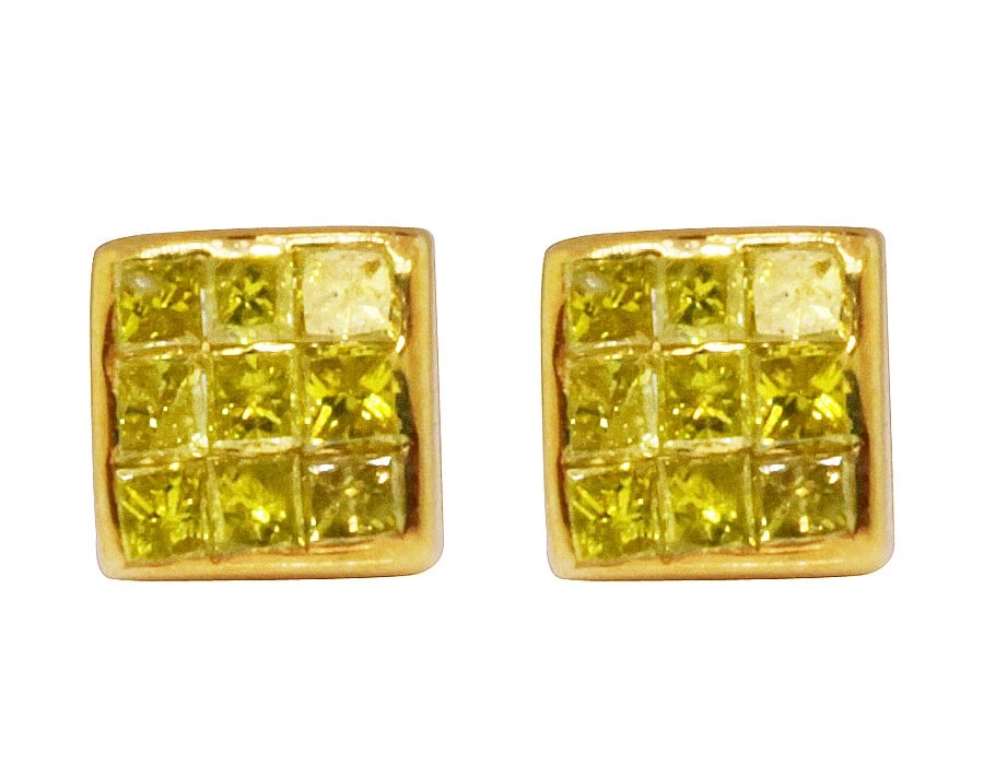 PRINCESS REAL CANARY DIAMOND STUD EARRINGS: Princess Real Canary Diamond Stud Earrings Brand: None Type: Earrings Material: 10k Yellow Gold, Main Stone/Creation Natural Color: Yellow Size: Dimension 7 mm Accessories: None Accessories