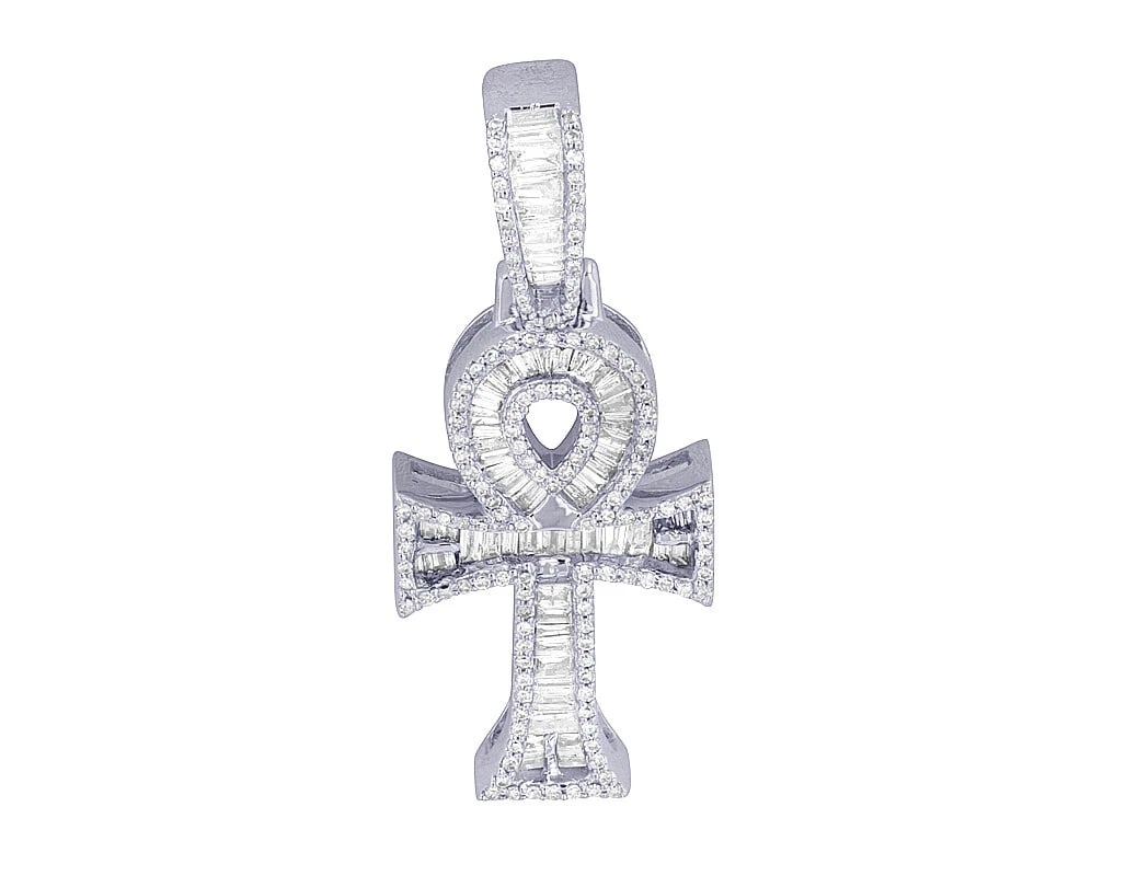 ANKH BAGUETTE CROSS REAL DIAMOND PENDANT 10K WHITE GOLD: Ankh Baguette Cross Real Diamond Pendant 10K White Gold Brand: None Type: Pendant Material: 10k White Gold, Main Stone/Creation Natural Color: White Gold Size: Dimension L 1.4" W 15 mm Accessorie