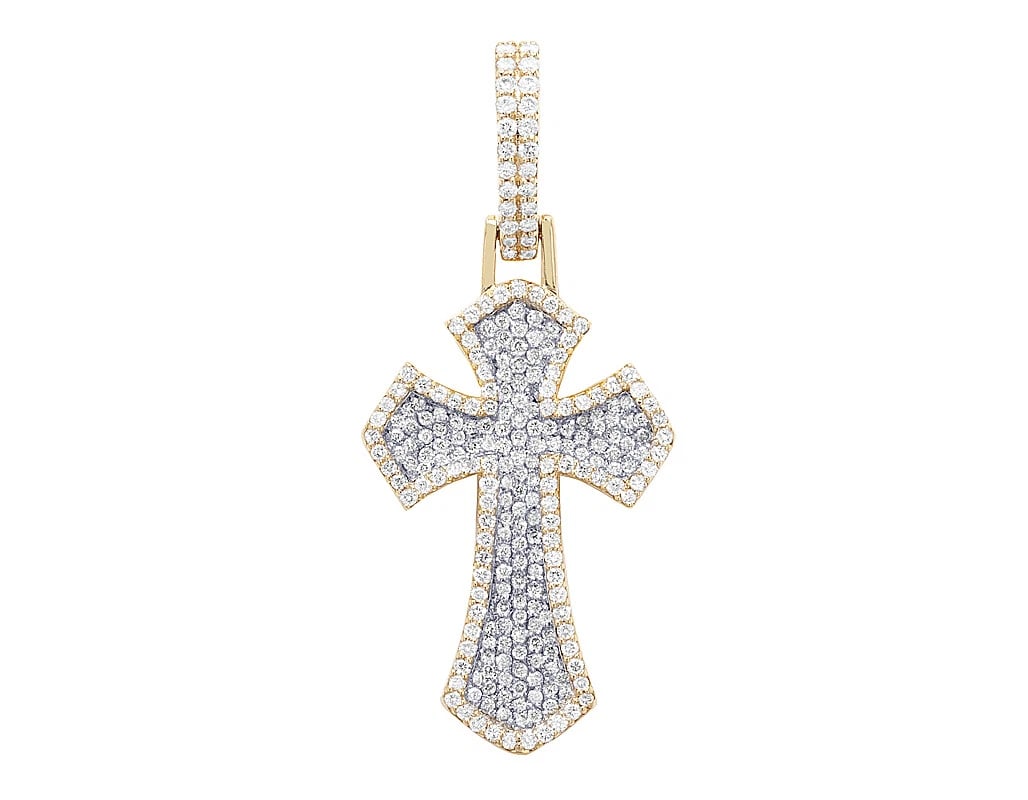 PAVE' REAL DIAMOND GOTHIC CROSS PENDANT 10K YELLOW-WHITE GOLD: Pave' Real Diamond Gothic Cross Pendant 10K Yellow-White Gold Brand: None Type: Pendant Material: 10k Multi-Tone Gold, Main Stone/Creation Natural Color: Multi-Tone Size: Dimension L 1.6" , W 0.7"