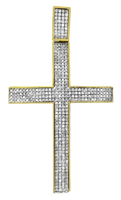 10K YELLOW GOLD PAVE SET GENUINE DIAMOND CROSS CHARM PENDANT (1 of 2)