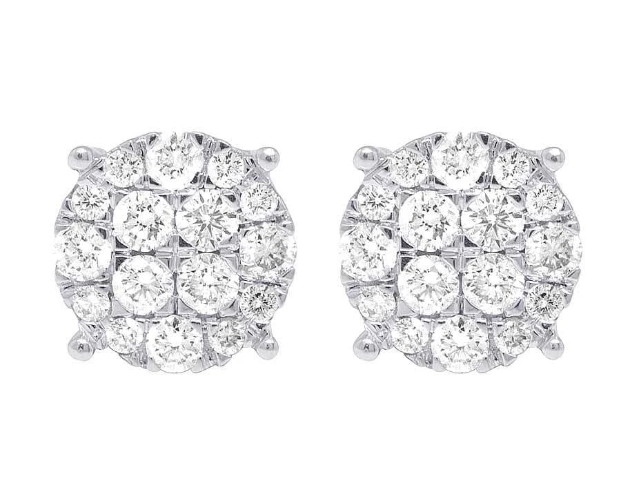 10K WHITE GOLD GENUINE DIAMOND ROUND CLUSTER STUDS EARRINGS: 10K White Gold Genuine Diamond Round Cluster Studs Earrings Brand: None Type: Earring Material: 10k White Gold, Main Stone/Creation Natural Color: White Gold Size: Dimension 10mm Accessories: