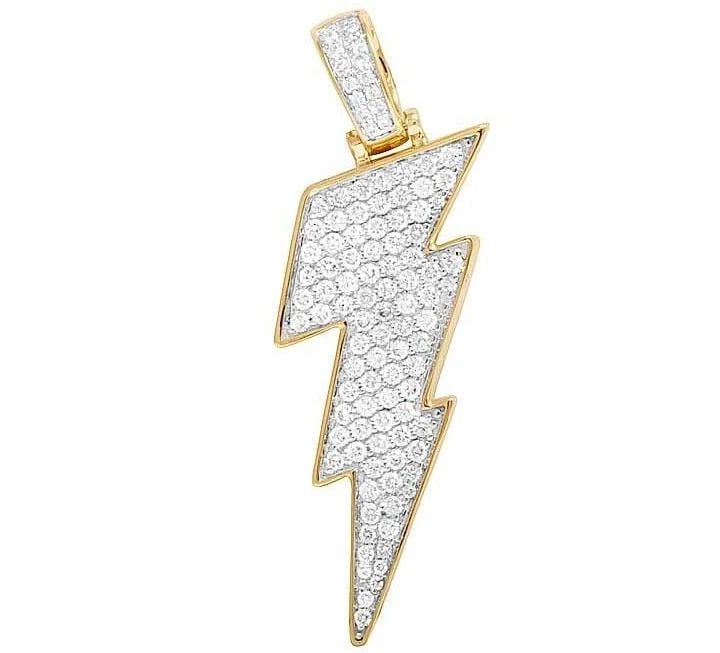 10K YELLOW GOLD GENUINE DIAMOND LIGHTING BOLT EMOJI PENDANT CHARM: 10K Yellow Gold Genuine Diamond Lighting Bolt Emoji Pendant Charm Brand: None Type: Pendant Material: 10k Yellow Gold, Main Stone/Creation Natural Color: Yellow Gold Size: Dimension 1.5" 