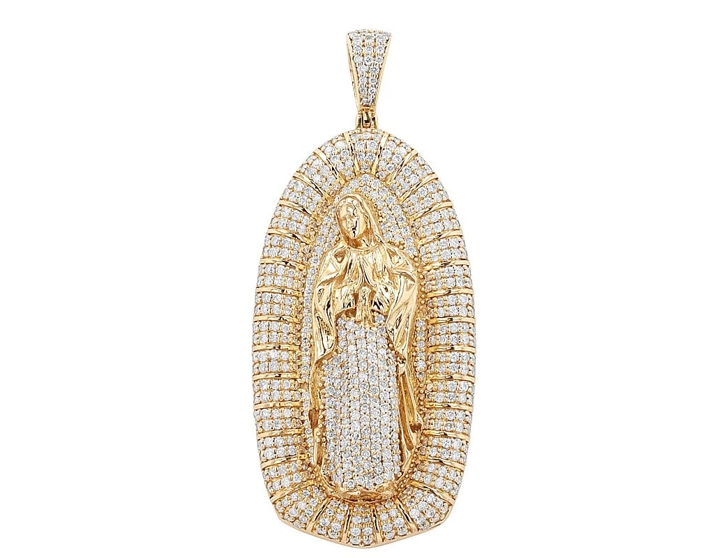 MOTHER MARY OVAL 10K YELLOW GOLD: Mother Mary Oval 10K Yellow Gold Brand: None Type: Pendant Material: 10k Yellow Gold, Main Stone/Creation Natural Color: Yellow Size: Dimension L 45.2MM Accessories: None Accessories Notic