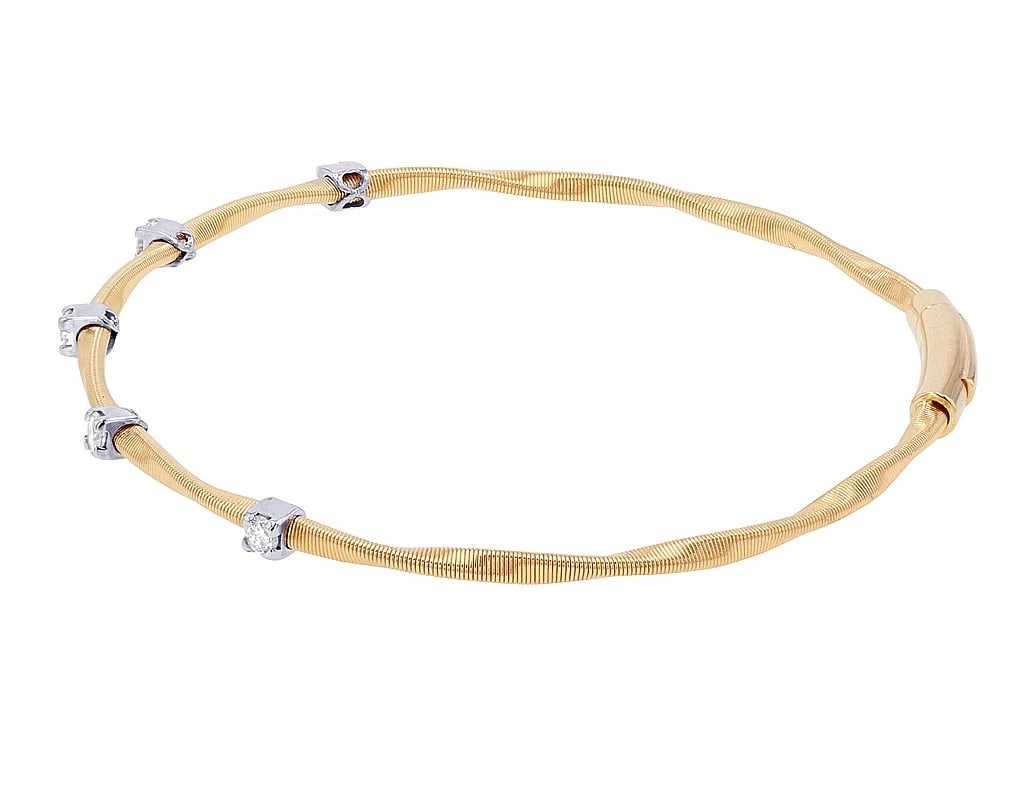14K YELLOW-WHITE GOLD TWIST TUBOGAS COIL BANGLE: 14K Yellow-White Gold Twist Tubogas Coil Bangle Brand: None Type: Bracelet Material: 14k Yellow-White, Main Stone/Creation Natural Color: Yellow-White Gold Size: Dimension 2.24" , Width 2.6 MM