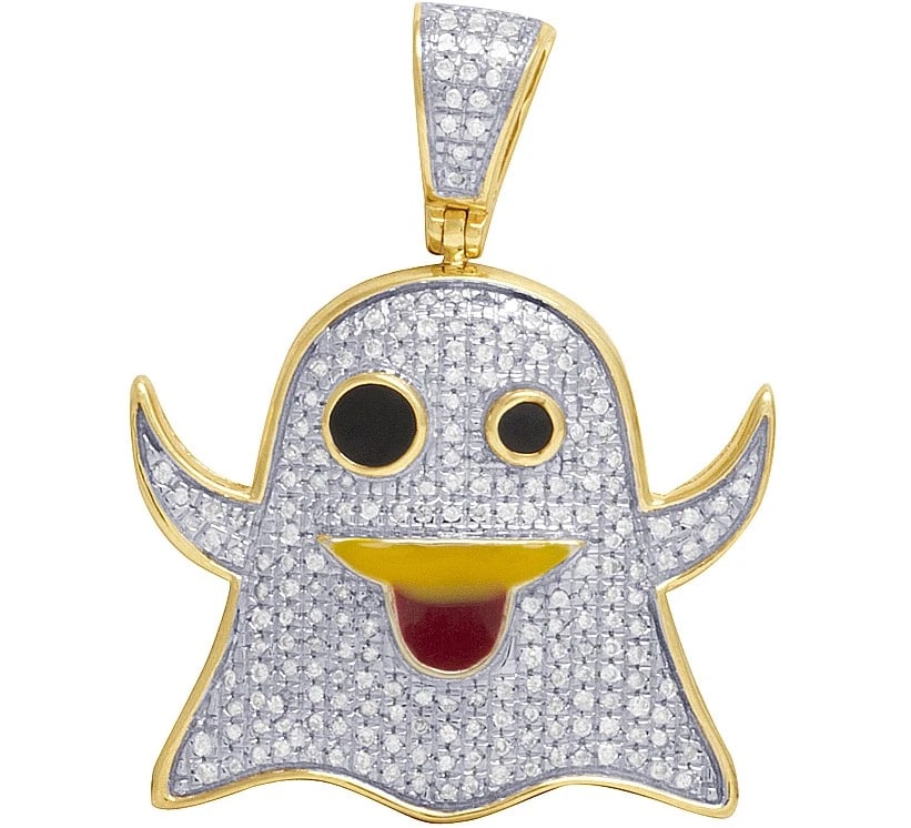 10K YELLOW GOLD REAL DIAMOND GHOST EMOJI CHARM PENDANT: 10K Yellow Gold Real Diamond Ghost Emoji Charm Pendant Brand: None Type: Pendant Material: 10k Yellow Gold, Main Stone/Creation Natural Color: Yellow Gold Size: Dimension 1.1" Accessories:
