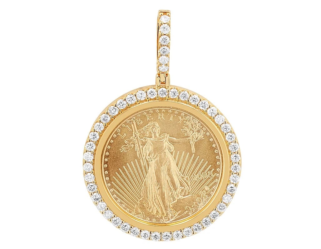 LADY LIBERTY COIN REAL DIAMOND HALO MEMORY PENDANT (1 of 2)