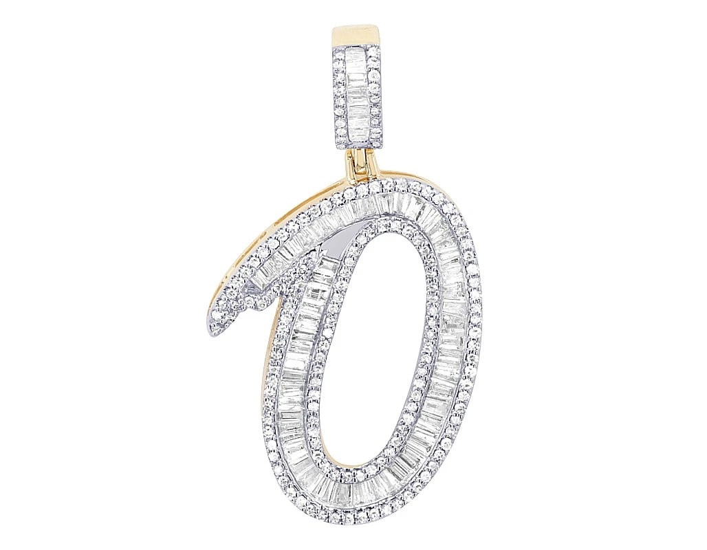 10K YELLOW GOLD REAL DIAMOND BAGUETTE INITIAL "O" PENDANT: 10K Yellow Gold Real Diamond Baguette Initial "O" Pendant Brand: None Type: Pendant Material: 10k Yellow Gold, Main Stone/Creation Natural Color: Yellow Gold Size: Dimension L1.4", W 19.1 MM Acce