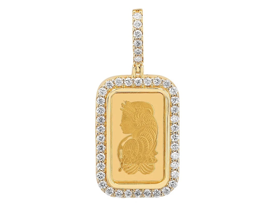 24K SUISSE LADY FORTUNA GOLD BAR DIAMOND FRAME PENDANT (1 of 2)