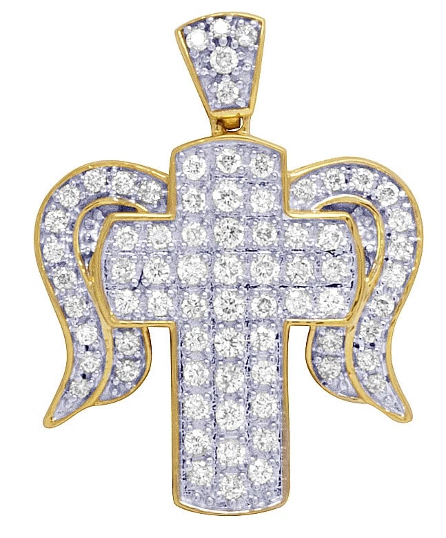 REAL DIAMOND CROSS ANGEL WING PENDANT 10K YELLOW GOLD CHARM: Real Diamond Cross Angel Wing Pendant 10K Yellow Gold Charm Brand: None Type: Pendant Material: 10k Yellow Gold, Main Stone/Creation Natural Color: Yellow Gold Size: Dimension 1 inch Accessories: