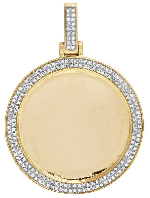 10K YELLOW GOLD MEMORY FRAME DIAMOND MEDALLION PHOTO ENGRAVE CHARM PENDANT (1 of 3)