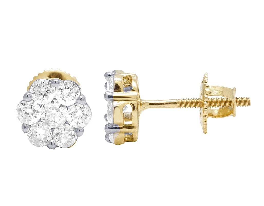 10K YELLOW GOLD GENUINE DIAMOND ROUND FLOWER CLUSTER STUD EARRINGS: 10K Yellow Gold Genuine Diamond Round Flower Cluster Stud Earrings Brand: None Type: Earring Material: 10k Yellow Gold, Main Stone/Creation Natural Color: Yellow Gold Size: Dimension 8MM 