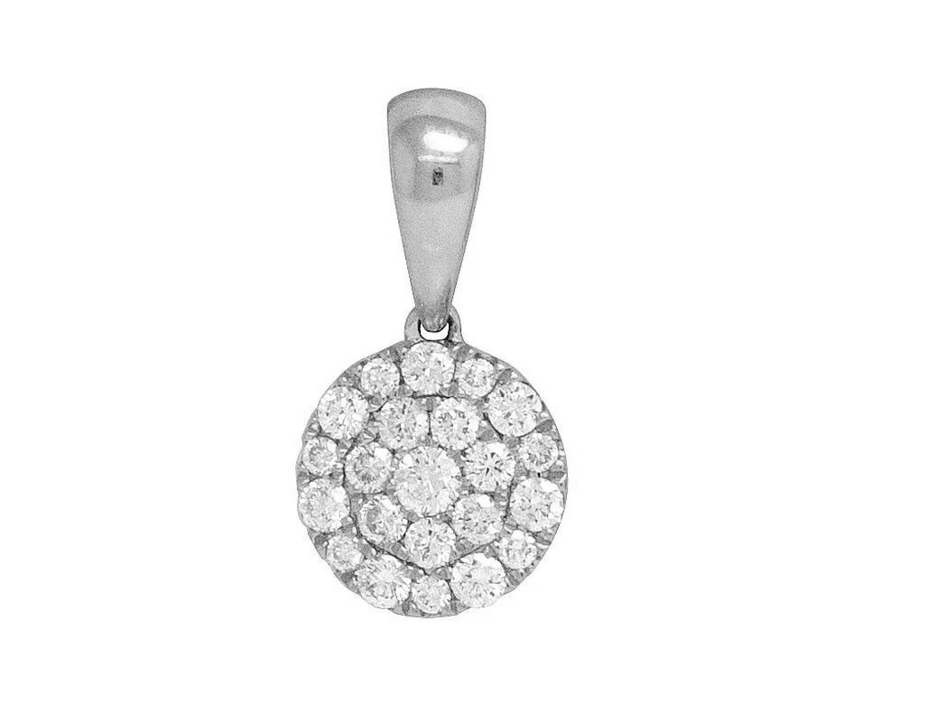 14K WHITE GOLD ROUND FLOWER CLUSTER REAL DIAMOND PENDANT: 14K White Gold Round Flower Cluster Real Diamond Pendant Brand: None Type: Necklace Material: 14k White Gold, Main Stone/Creation Natural Color: White Gold Size: Dimension 0.6" Accessories: