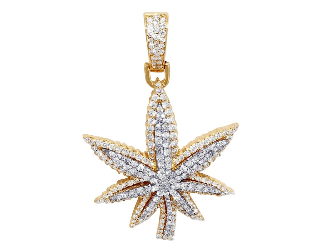 HERBAL LEAF REAL DIAMOND PENDANT 14K YELLOW-WHITE GOLD: Herbal leaf Real Diamond Pendant 14K Yellow-White Gold Brand: None Type: Necklace Material: 14k Multi-Tone Gold, Main Stone/Creation Natural Color: Multi-Tone Size: Dimension 1.6" 