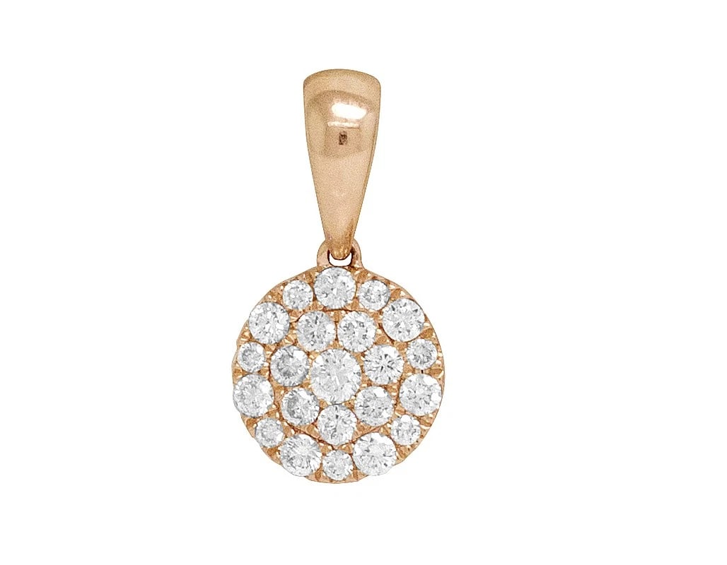 14K ROSE GOLD ROUND FLOWER CLUSTER REAL DIAMOND PENDANT: 14K Rose Gold Round Flower Cluster Real Diamond Pendant Brand: None Type: Necklace Material: 14k Rose Gold, Main Stone/Creation Natural Color: Rose Gold Size: Dimension 0.6" Accessories: None