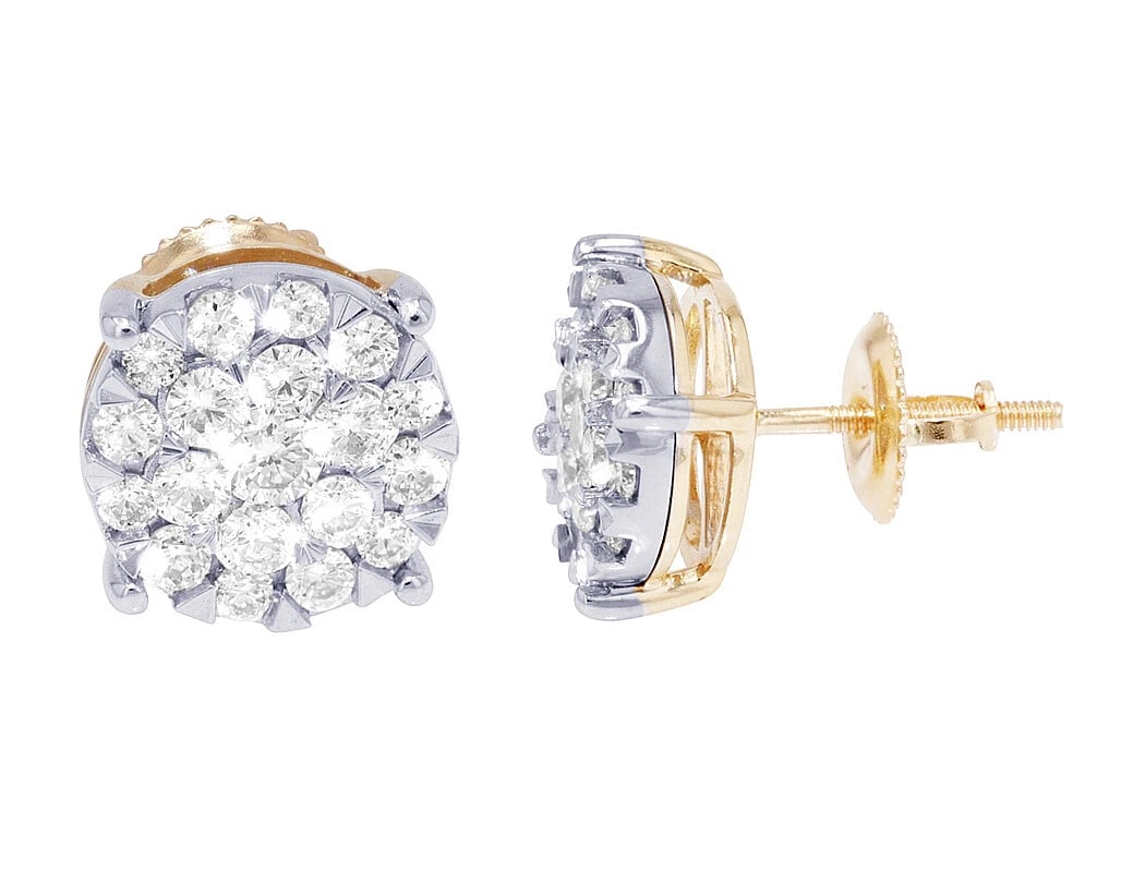 CLUSTER REAL DIAMOND STUD EARRINGS - 2