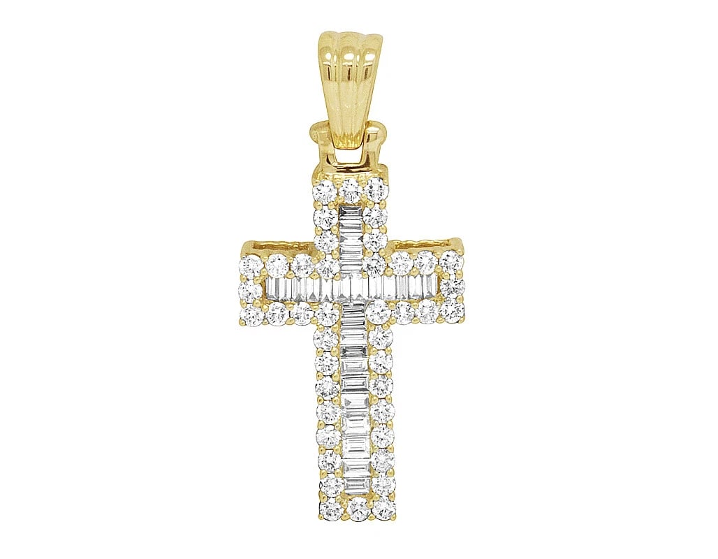 14K YELLOW GOLD BAGUETTE REAL DIAMOND CROSS (1 of 2)
