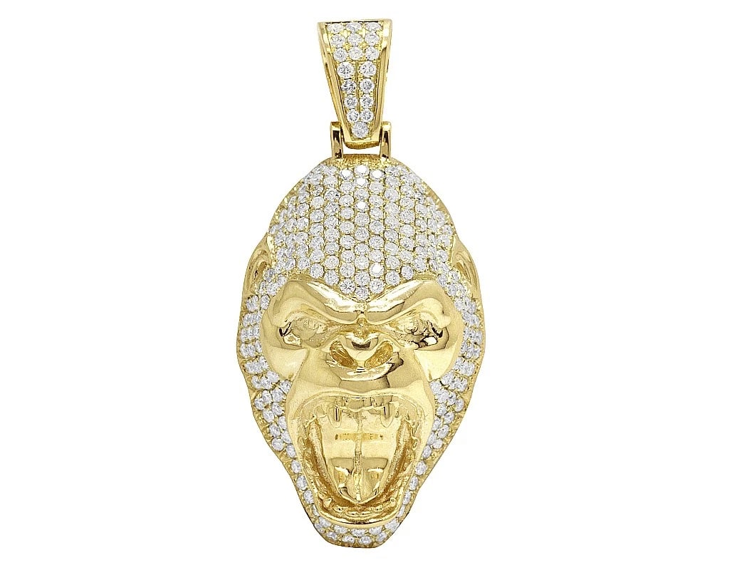 10K YELLOW GOLD ROARING GORILLA REAL DIAMOND PENDANT (1 of 2)