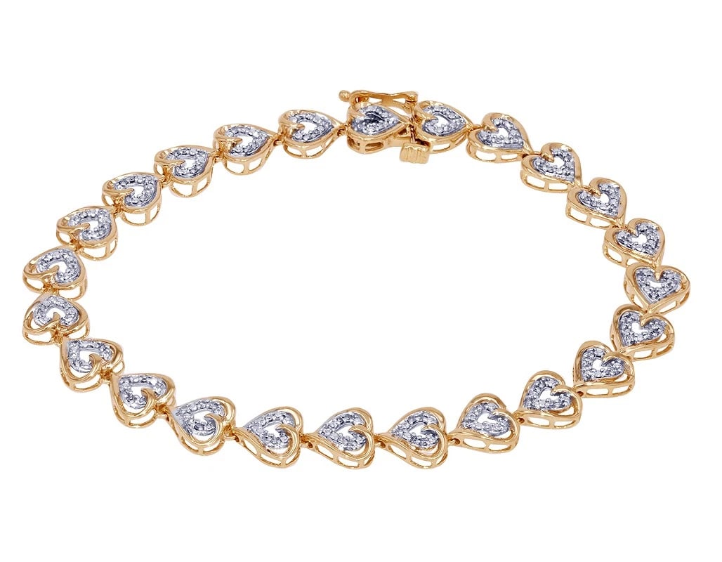 HEART SHAPED REAL DIAMOND BRACELET 10K YELLOW GOLD (1 of 2)