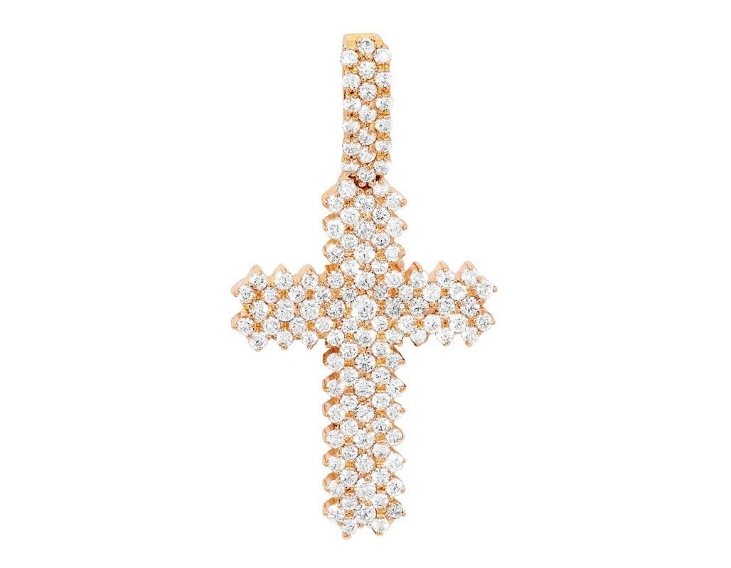 MODERN CROSS 3.REAL DIAMOND PENDANT 14K YELLOW GOLD (1 of 2)