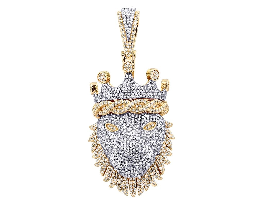 ICED OUT DIAMOND LION HEAD PENDANT CROWN (1 of 2)