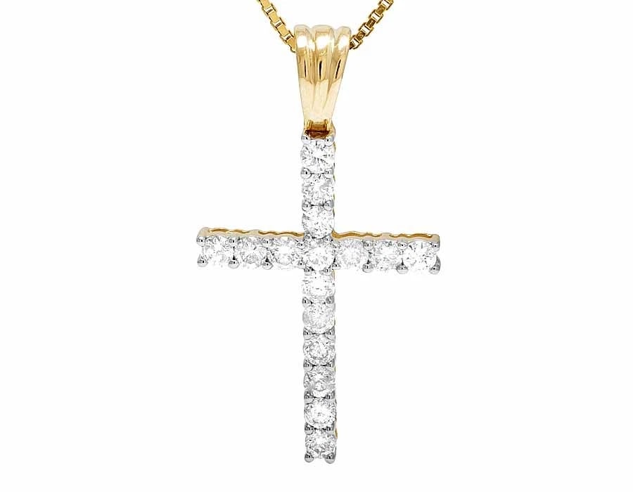 14K YELLOW GOLD GENUINE SOLITAIRE DIAMOND PRONG CROSS PENDANT CHARM (1 of 6)