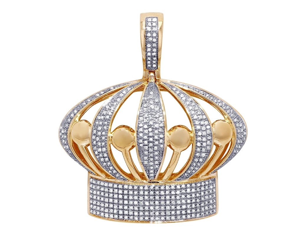 ROYAL CROWN REAL DIAMOND PENDANT 10K YELLOW GOLD: Royal Crown Real Diamond Pendant 10K Yellow Gold Brand: None Type: Pendant Material: 10k White Gold, Main Stone/Creation Natural Color: Yellow Gold Size: Dimension 1.5" Accessories: None A