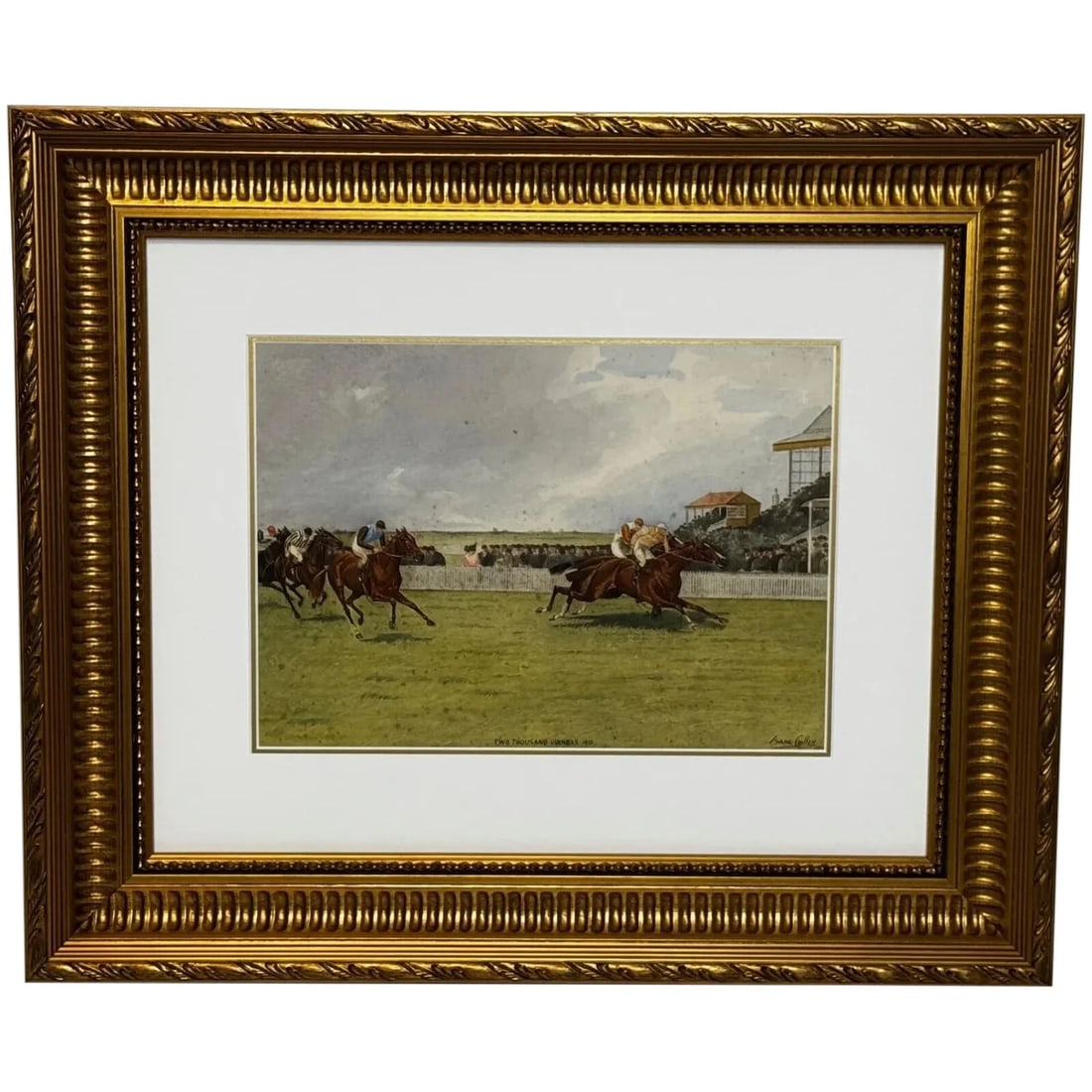 EQUESTRIAN PAINTING 2000 GUINEAS 1910 NEIL GOW WINS AT NEWMARKET: Equestrian Painting 2000 Guineas 1910 Neil Gow Wins at Newmarket Year of Production: 1910 Type: Painting Time Period Produced: 1900-1924 Material: Paper Production Technique: Watercolour Painting