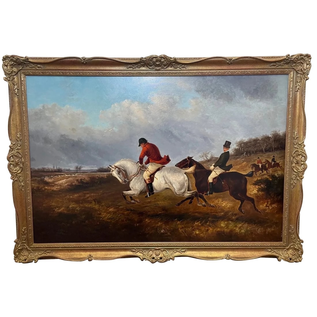 19TH CENTURY RED COAT RIDER HUNTING ON THE CHARGE OIL PAINTING: 19th Century Red Coat Rider Hunting On The Charge Oil Painting Year of Production: 19th century Victorian era Type: Painting Time Period Produced: 1850-1899 Material: Canvas Production Technique: