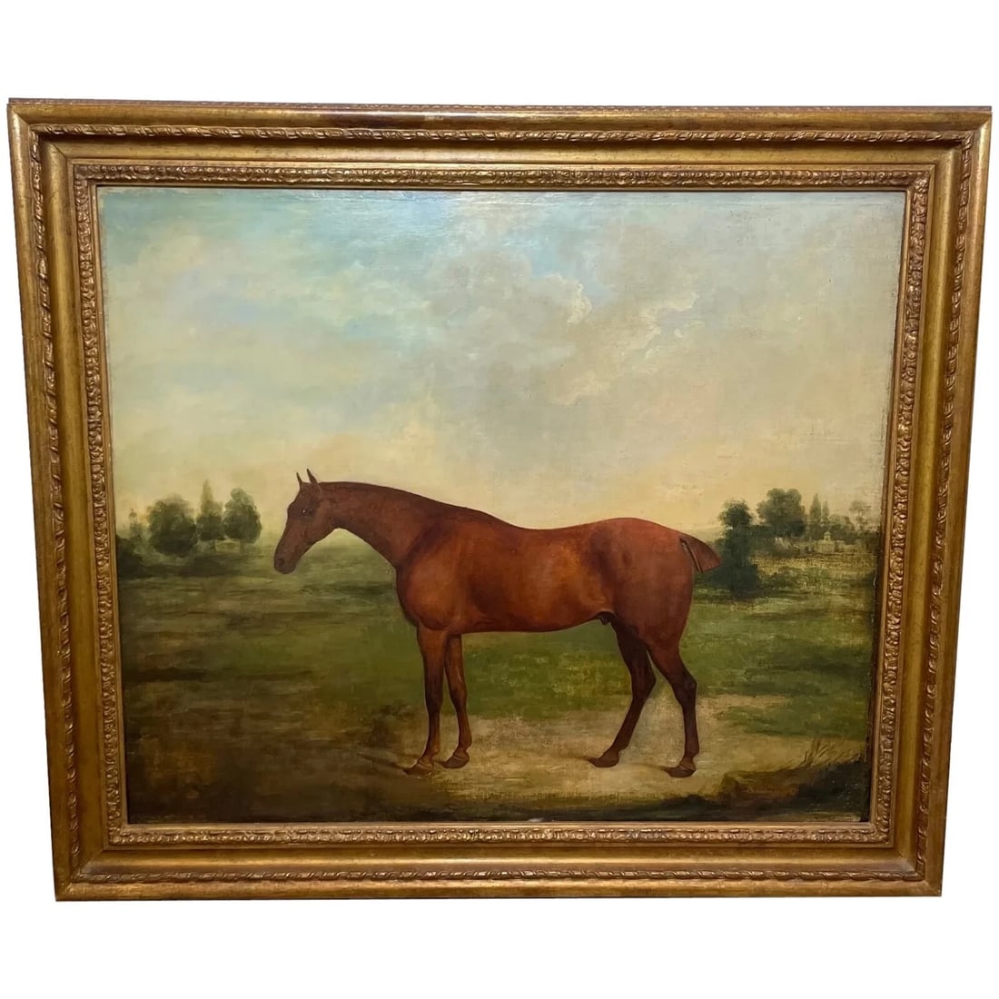 GEORGIAN OIL PAINTING BAY RACE HORSE PARTISAN BRED (1 of 10)