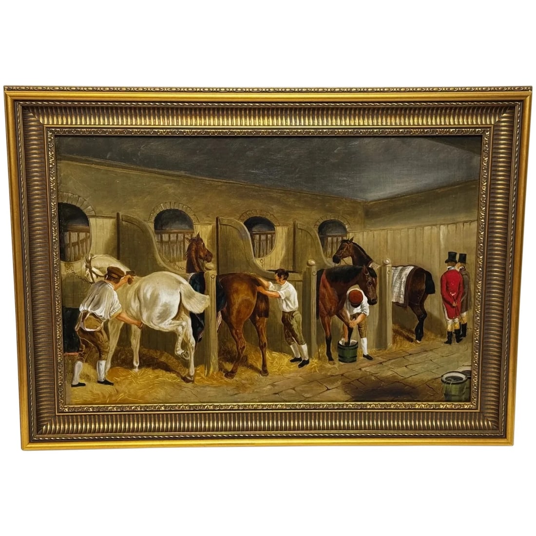 OIL PAINTING THE HUNTING STUD IN THE MANNER OF JOHN FREDERICK HERRING SNR (1 of 12)