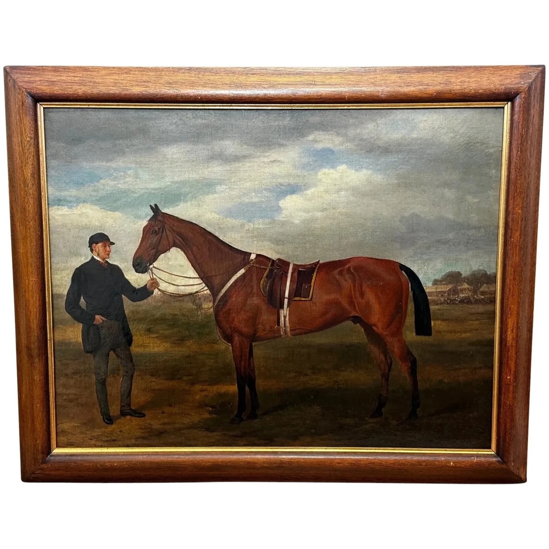 BRITISH OIL PAINTING VICTORIAN EQUINE BAY HUNTER HORSE WITH GROOM (1 of 12)